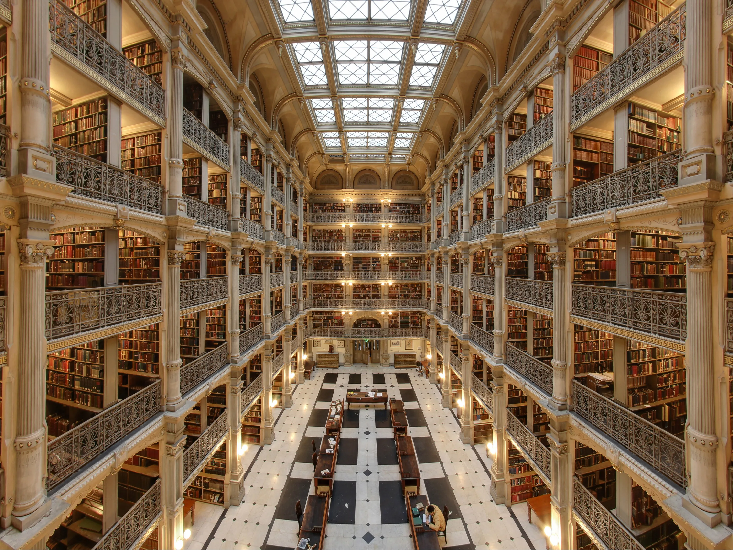 The Reading Room at The George Peabody Library.